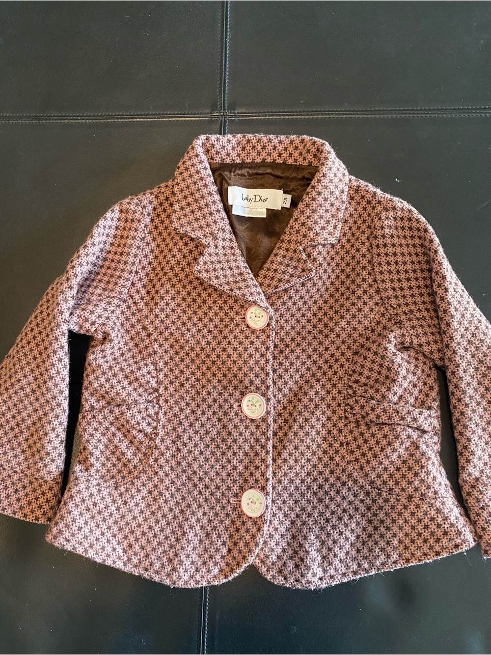 Vintage Baby Dior wool blend Girls' Pink Brown Tweed Jacket, Sz 2A